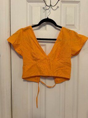 Casa Maktub Medellin Yellow Linen Lace-Up Corset Crop Top